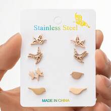 4对/套不锈钢鸟形耳环套装，饰有小动物鸟类图案，男女皆宜，是理想的生日礼物首饰。 - ZH043 - 查看 6
