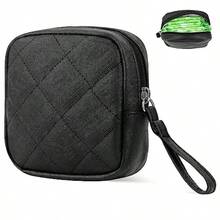 Sanitary Pad Stoe Bag Leater Ped Bags  Teen Girls Portable Tampon Menstrual Cup Pouc Nursing Pad  Purse Sanitary Pouc   Duc  Pack Black - 黑色 - 查看 1