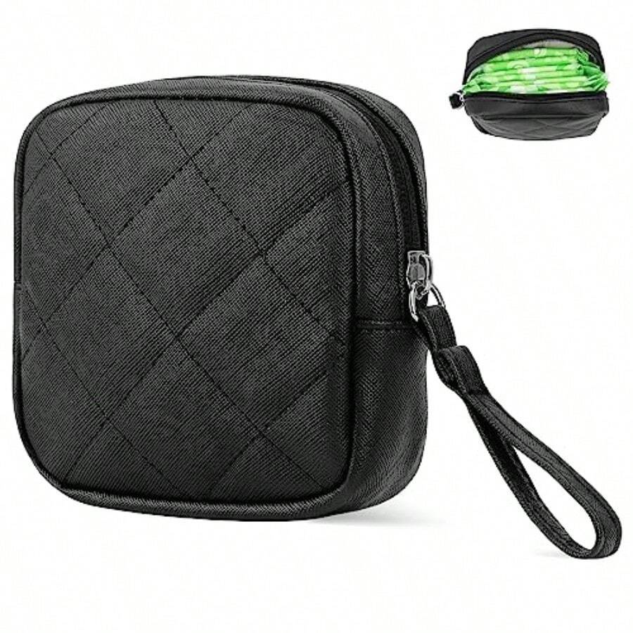 Sanitary Pad Stoe Bag Leater Ped Bags  Teen Girls Portable Tampon Menstrual Cup Pouc Nursing Pad  Purse Sanitary Pouc   Duc  Pack Black - 黑色 - 查看 1