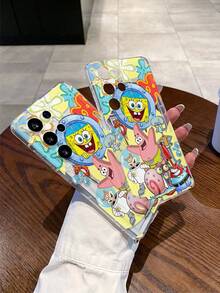 SPONGEBOB 1个时尚创意卡通海绵宝宝、蜗牛、螃蟹、章鱼、花朵图案防震透气手机壳，适用于三星/苹果17/16/15/14/13/12/11 Pro Max/12 Pro/14 Plus及其他型号 - 彩色 - 查看 5