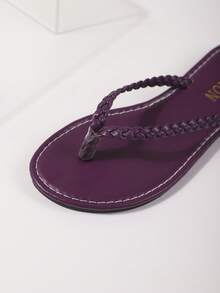 Dép xỏ ngón dệt kim cho nữ, dép đế bằng, dép đi biển kiểu dáng thường ngày, dép hở ngón cho mùa hè ngoài trời, kiểu Pháp thời trang phù hợp với váy, đi biển. - Màu tím - Xem 8