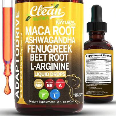 CleanNutra Organic Maca Root Liquid Drops With Ashwagandha, Fenugreek, Beet Root And L-Arginine Liquid Multivitamin For Women And Men - Adapto Drive
