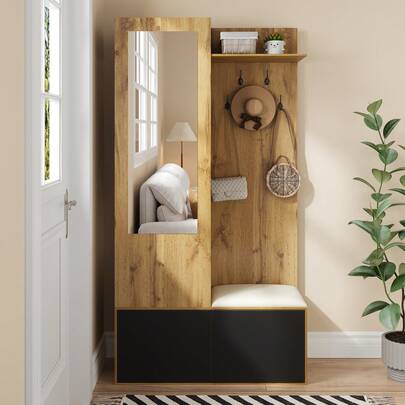 The Storage Set Includes 5 Clothes Hooks, A Mirror, A Shoe Cabinet, A Top Shelf With A Hidden Hanging Area And A Changing Table For The Hallway.