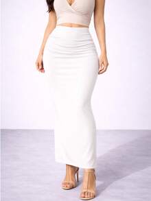 Long, Fitted Skirt With A Slit, Elegant Split Skirt, Midi Skirt With Elastic Waistband For Parties, Basic And Chic. - 查看 1