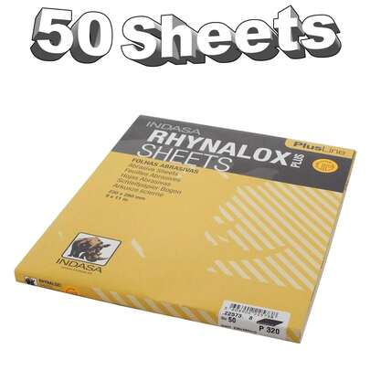 Indasa Rhynalox Plusline Production Paper P320 Grit Sand Paper Sheets Pk 50