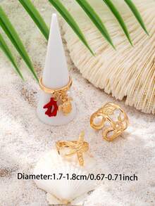 Bộ 3 chiếc nhẫn hình sao biển phong cách Bohemian, thích hợp cho kỳ nghỉ biển, phối cùng bikini và đồ bơi, phụ kiện trang sức phong cách sinh vật biển. - Nhiều màu - Xem 3