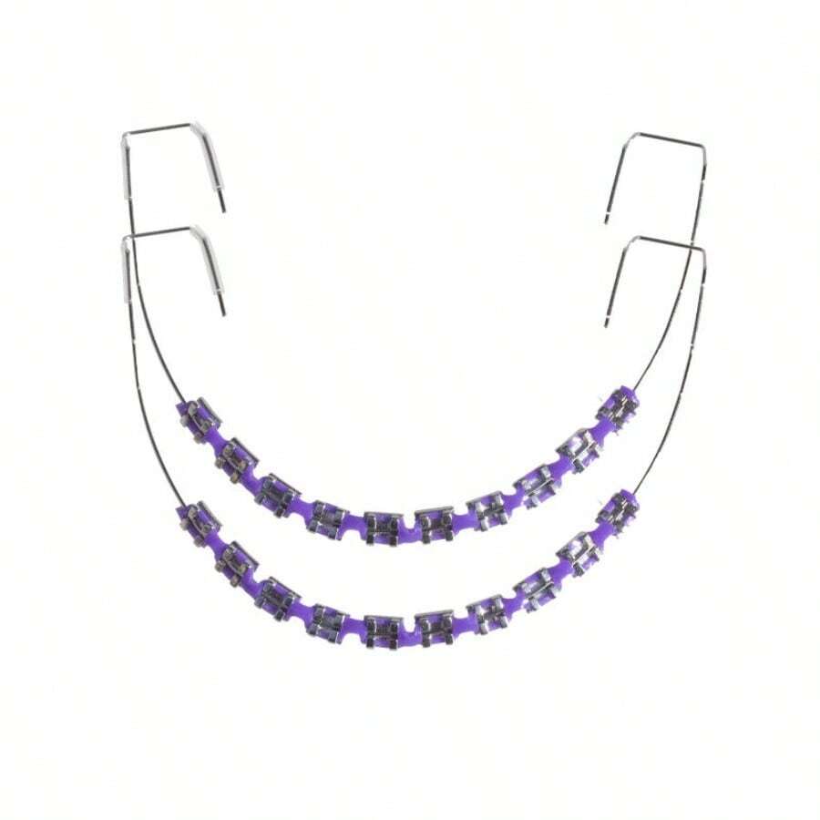 Removable Tooth Decor That Mimics Authentic Metal Braces, Offering A Unique Blend Of Edgy Aesthetics And Minimalist Appeal For Daily Wear, Outdoor Activities, And Social Gatherings In Classic Black And Red. - 時尚C型牙套(紫色) - 查看 1