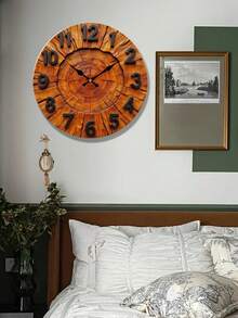 1pc Modern Tree Stump Shaped Silent Non-Ticking Quartz Wall Clock, 12/14 Inch Round Wooden Frame, Red Hands & Numerals, Suitable For Fireplace, Office, Unique Gift Idea, Minimalist Design, Easy To Read Time (Batteries Not Included) - 1PC - View 3