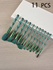 11 PCS Professional Makeup Brush Set, Makeup Tools With Soft Brush Bristles, Includes Foundation Brush, Powder Brush, Eye Shadow Brush, Blending Brush, Eyebrow Brush - Green - View 7