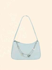 1 chiếc túi đeo vai màu trơn có khóa kéo hình bướm, túi xách thời trang, túi cầm tay nhẹ, túi có khóa kéo dưới cánh tay, phù hợp cho nữ sinh, học sinh, phụ nữ trẻ sử dụng hàng ngày, đi chơi, mua sắm, du lịch, họp mặt ngày lễ. - Màu xanh nhạt - Xem 1