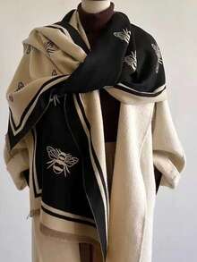 1pc Bee Pattern Jacquard High-Quality Double-Sided Letter Warm Scarf, Fashionable Couple Neck Warmer - Multicolor - View 10