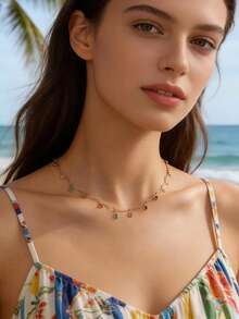 imoli Random Color Rhinestone Charm Necklace - Yellow Gold - View 3