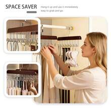 ERUIV Belt Holder For Wardrobe, 10 Wooden Clothes Hangers, Tie Rack With 8 Hooks, Rotating Tie Hanger, Non-Slip, Belt, Scarf, Organizer Storage - 復古色 - 查看 3