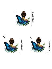 1张/2张/3张蓝色蝴蝶和花童图案热转印贴纸，DIY热压贴花，适用于T恤、牛仔裤、背包等，耐用且可水洗 - L - 查看 4