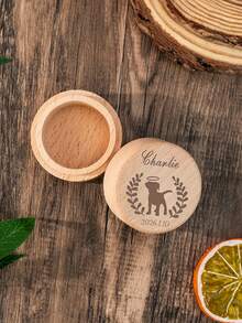 1pc Customized Personalized Pet Hair Keepsake Box: Wooden Pet Memorial Gift - Multicolor - View 4