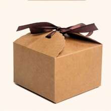 10pcs Kraft Paper Square Cake/Cookie/Nougat Gift Boxes With Ribbon Bow, Suitable For Birthday, Anniversary, Singles Party, Christmas, Valentine's Day And Other Occasions - Multicolor - View 9