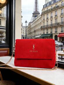 1 pieza Bolso de hombro para mujer, Bolso cruzado con solapa cuadrada, Moda y versátil - Rojo - Ver 9