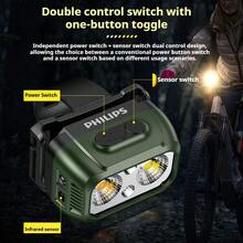 PHILIPS 飞利浦 1341 双光束自行车灯：白光清晰照明，黄光适用于雾天/雨天 - USB 可充电，超亮夜间山地/公路自行车手电筒，手持式手电筒 - 軍綠色 - 查看 7