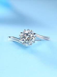 925 Sterling Silver Moissanite Ring For Women, Hypoallergenic High-End Engagement/Wedding Ring, Valentine's Day/Birthday Gift, Oxidation-Resistant Gift Box Packaging - Silver - View 6