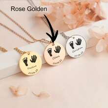 Custom Engraved Handprint And Footprint Stainless Steel Pendant Necklace, Round Pendant, Customizable With Name And Date, A Heartwarming Family Gift, Suitable As A Gift For Birthdays, Christmas, Mother's Day, And Father's Day - Multicolor - View 7