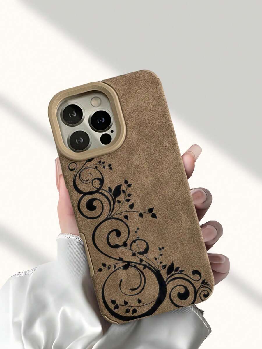 1 pieza Funda de teléfono con patrón de vid floral transparente negro, con protección de airbag en las 4 esquinas, resistente a golpes y caídas, regalo ideal para novia o uso personal, compatible con iPhone 17/16/15/14/13/12/11/XSMAX/XS/X y Galaxy S25/S24/S23/S22 - Marrón - Ver 1