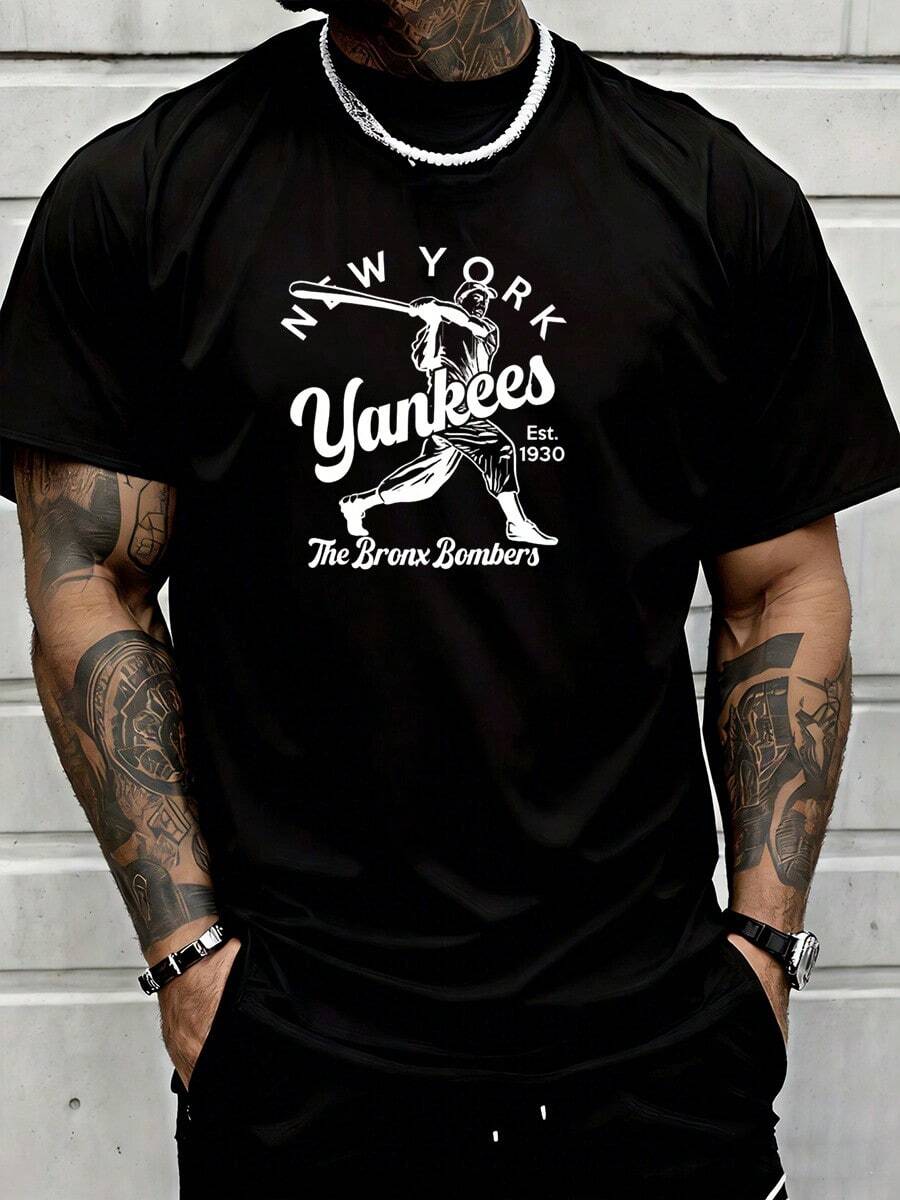 Baseball League Black T-Shirt, Featuring A Batter Silhouette Graphic. A Stylish And Casual T-Shirt For Sports, Fitness, Streetwear, And Personalized Outfits.  Suitable For Both Men And Women. - 黑色4 - 查看 1