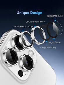 3pcs 9H Tempered Glass Camera Lens Protector - Compatible With Iphone 17 Pro Max/17 Pro/17 Air/17/16/16 Plus/15/14/13/12/11, Metal Independent Protective Case, High Definition Transparent, Perfect Fit, Scratch-Resistant Phone Case, Valentine's Day Gift (Silver) - Silver - View 4