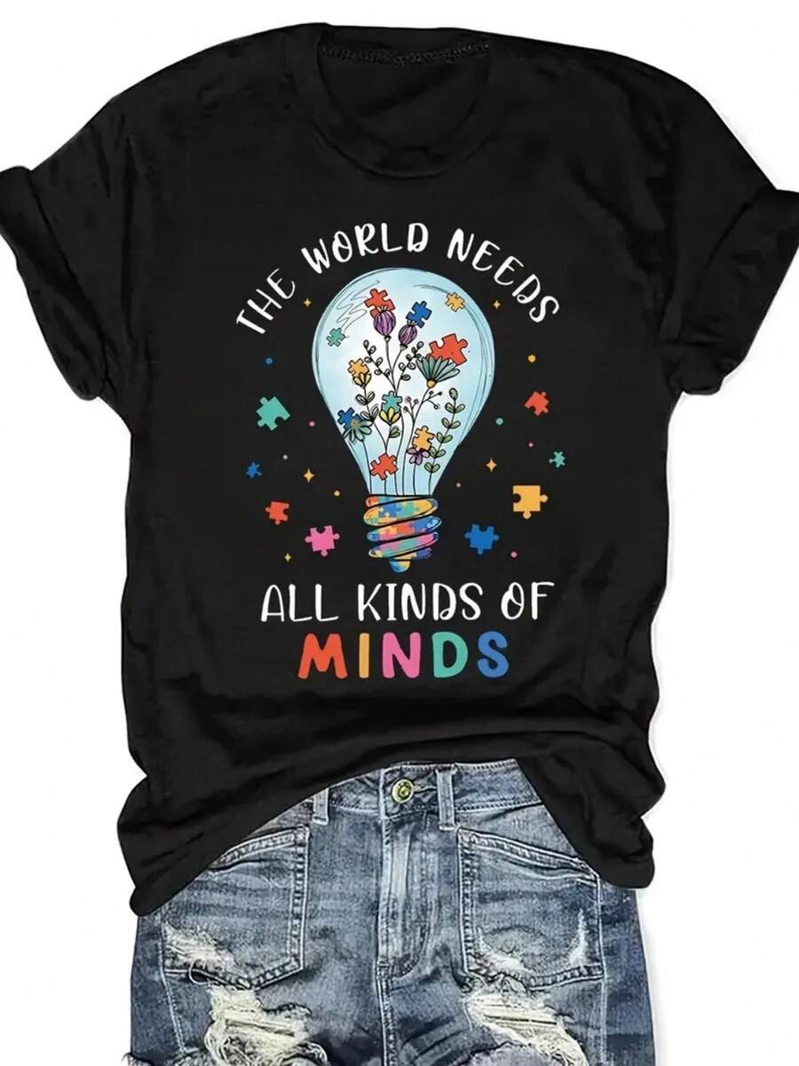 Camiseta Negra Diseño Creativo Bombilla Floral Colores Vibrantes Casual para Hombres y Mujeres - Estilo Urbano Inspirador México - Negro - Ver 1