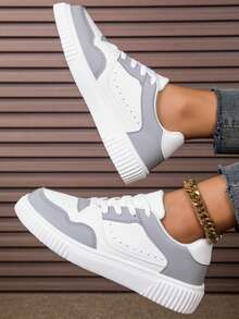 25年来时尚灰色系带休闲滑板鞋，轻便舒适，适合学生日常穿着，四季皆宜。 - 灰色 - 查看 5