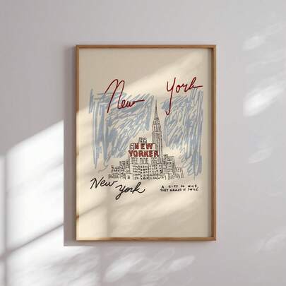 1pc Frameless New York City Skyline Art Print - Vintage Urban Sketch Style Poster, Modern Wall Decor For Bedroom Dorm Home Office Classroom, Room Decor Bedroom, Decor, Decoration Bedroom, Prints For Wall, Posters, Vintage Decor & Best Gift Choice