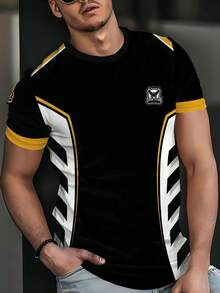 Men's 3D Print Fashionable T-Shirt, 100% Polyester, Striped Pattern Print - White - View 2