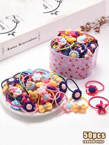 Great Value! 50pcs Random Multicolor Cute Hair Ties For Girls, Elastic Rubber Bands Hair Accessories That Don't Damage Hair - Multicolor - View 6