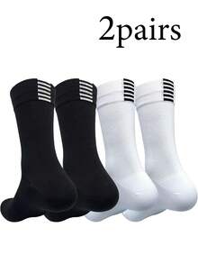 10 Pairs Women's Striped Bow Tie Mid-Calf Socks, Black & White Simple Design, Suitable For Casual & Leisure, Spring/Autumn - Multicolor - View 18