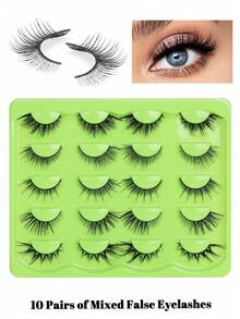 10对狐狸形斜角仿貂毛浓密睫毛，加长飞扬睫毛嫁接工具，合成假睫毛 - 黑色 - 查看 16