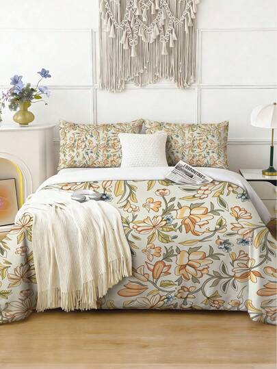 3PCS Bohemian-Style Bedding Set (1 Duvet Cover + 2 Pillowcases, Inserts Not Included) Breathable Polyester Floral Print Duvet Cover Set Soft And Comfortable Bedding For Bedrooms, Guest Rooms, And Dormitories Available Sizes: King, Queen, Full, Twin Easy-To-Remove Machine-Washable Duvet Cover Set For Year-Round Use