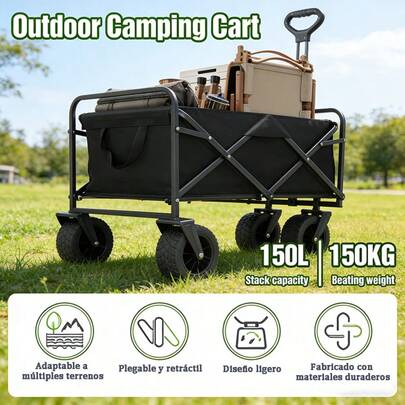 Carro Plegable Todo Terreno para Playa y Camping, Gran Capacidad Resistente con Ruedas Grandes