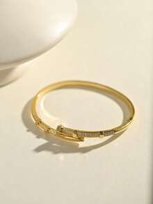 Juego de pulsera y brazalete dorado, diseño minimalista elegante, adecuado para citas, reuniones, regalos de fiesta - oro - Ver 8