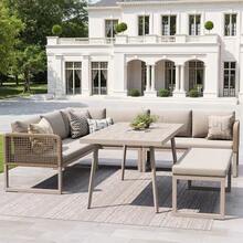 Garden Furniture Set With High-Quality Seat And Back Cushions, Garden Lounge Chairs For 6 To 8 People, Hand-Woven PE Rattan Sofa Set, Weather-Resistant, Beige - Beige - View 2