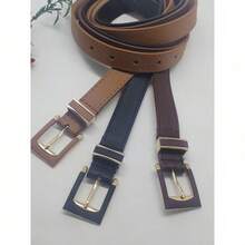 3-Piece Leather Belt With Buckle, 2.3cm - Đen + Caramel + Nâu đậm - Xem 3