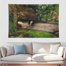 约翰·埃弗里特·米莱斯 (John Everett Millais) 的《奥菲莉娅》画作（1 件） - 复古花卉莎士比亚悲剧挂毯，文学装饰，适用于客厅、卧室、宿舍 - 无需用电的家居装饰横幅，戏剧性家居装饰，精细艺术品，自然主题装饰，精致设计，艺术墙饰 - 彩色 - 查看 2