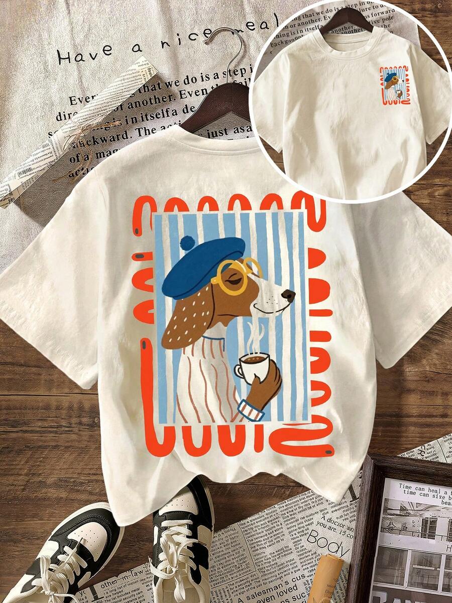 Dachshund Coffee Club, Summer Outfits For Women, Beach Outfits For Women, Casual Blouses For Women, Women's Casual Round Neck Short Sleeve T-Shirts - Light Apricot - View 1