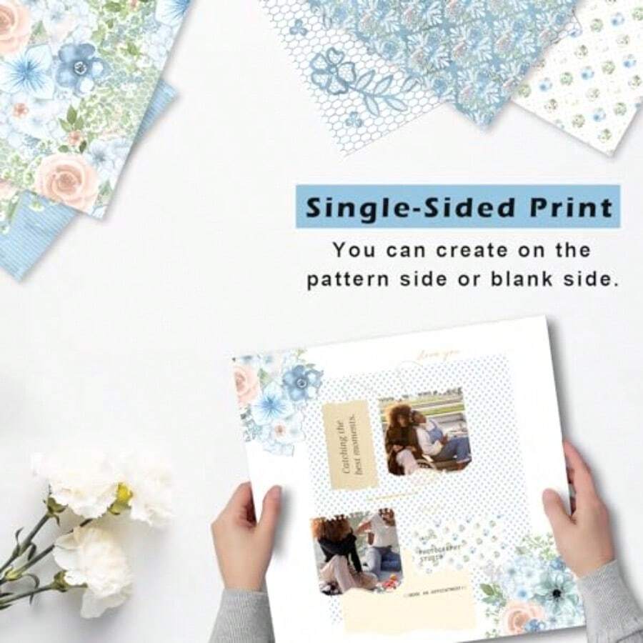 Craft Paper - 12in-powder Blue Flowers - View 1