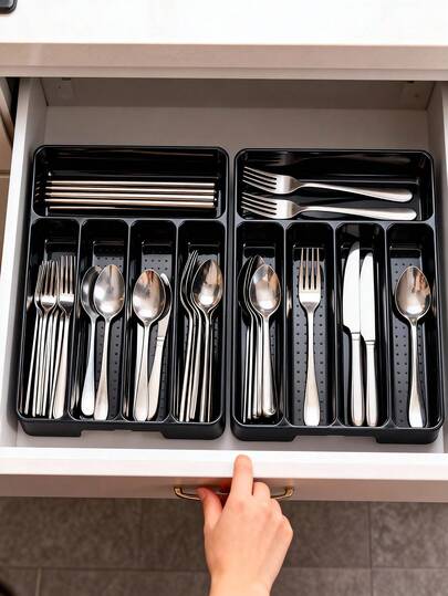 1pc Kitchen Drawer Divider Cutlery Organizer Box, Home Cabinet Built-In Compartment Knife Fork Chopstick Storage Rack, Kitchenware Storage, Kitchen Cabinet Chopstick Cutlery Organizer, Knife Fork Spoon Separator Tray