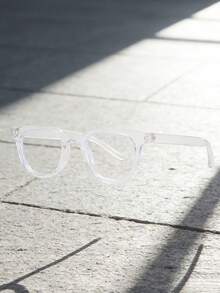 1pc/2pcs Plain Square Flat Lens Glasses, Retro Minimalist Eyeglasses Frame, Korean Style - Clear - View 9