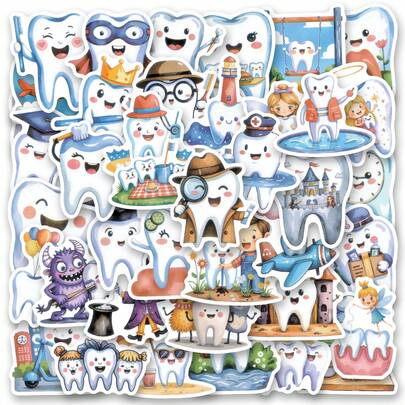 50张牙齿保护贴纸 - 高品质精美贴纸，可用于装饰笔记本电脑、水瓶、手机、日记本、剪贴簿、保险杠、滑板、行李箱，以及节日装饰。