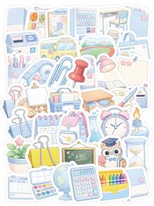 66/104 Stück Aquarell Campus Life Aufkleber - warmer Ton süße Tiere Lernthema, wasserfest wiederverwendbar für Planer/Handyhülle/Geschenkverpackung, Schulmaterial - Campus-Aufkleber - Übersicht 2