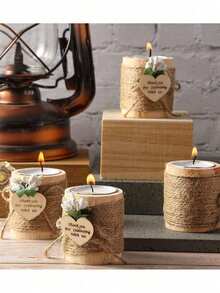 1个乡村风木质茶蜡烛台，木质圆柱形烛台，配有茶蜡烛，适用于许愿、婚礼、派对、餐桌摆饰、生日、节日派对、情人节、新娘送礼会等场合。 - 木質燭台 - 查看 7