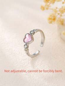 1pc Girl's Rhinestone Embellished Pink Heart Alloy Material Sweet & Cute Open Ring, Versatile Design, Suitable For Events Or Birthday Gifts (Only One Size. Please Confirm Whether The Size Is Suitable Before Making The Purchase.) (Not Adjustable, Cannot Be Forcibly Bent) - Multicolor - View 2