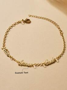 定制不锈钢镀金手链，个性化字母名字珠宝，简约时尚配饰，优雅设计，生日礼物，节日礼物，周年纪念礼物，送给家人、孩子、爱人、自己的礼物，婚礼佩戴，旅行装扮，日常佩戴，2026春季时尚 - 金色磨砂 - 查看 1