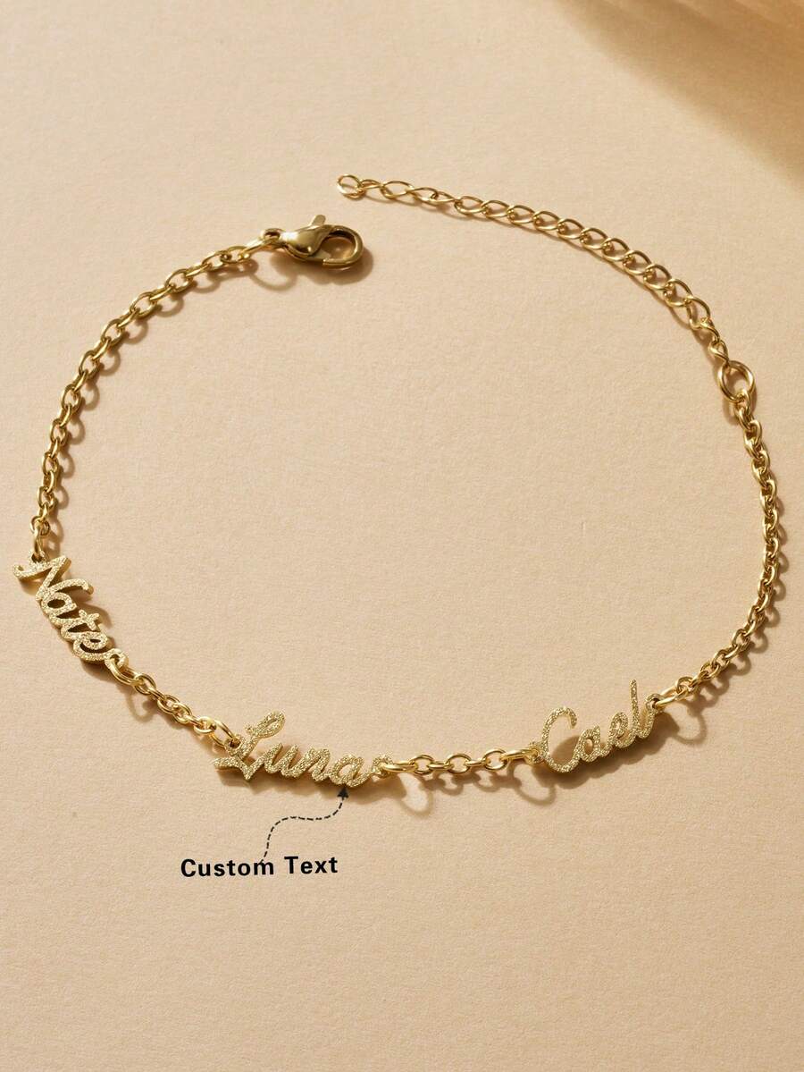 定制不锈钢镀金手链，个性化字母名字珠宝，简约时尚配饰，优雅设计，生日礼物，节日礼物，周年纪念礼物，送给家人、孩子、爱人、自己的礼物，婚礼佩戴，旅行装扮，日常佩戴，2026春季时尚 - 金色磨砂 - 查看 1